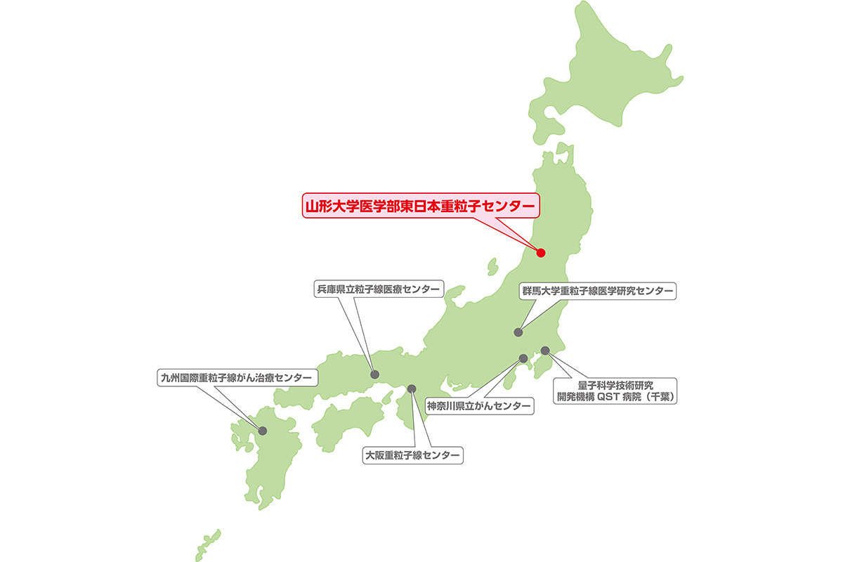 重粒子線がん治療施設の設置状況。東日本重粒子センターが稼働するまで、北海道・東北地区は重粒子線がん治療の空白地帯といわれてきました（※2021年6月現在）